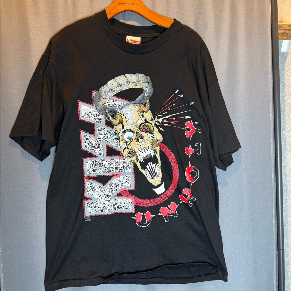 1992 Hanes Black Tee with White and Red Logo